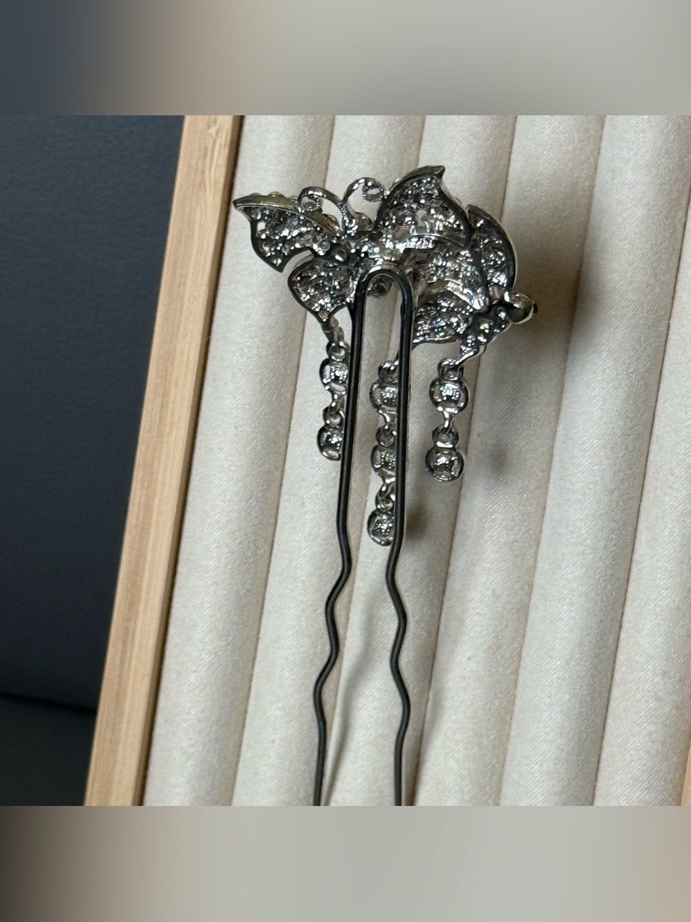 Black & Clear Crystal Butterfly Hair Pin - Picture 9 of 14